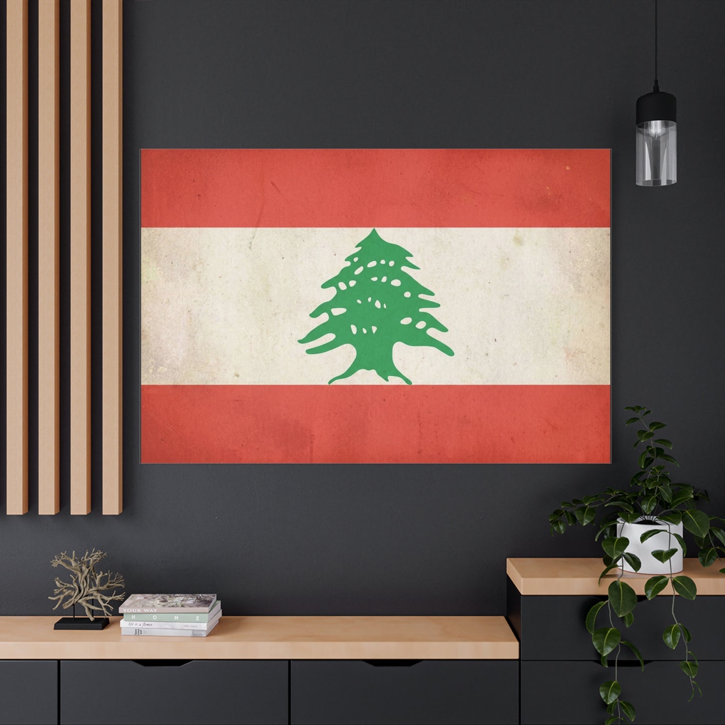 Lebanon Flag Canvas Wall Art - Vintage Cedar Tree Patriotic Print, Distressed Red White Green Artwork - Traditional Style, Living Room Wall Decor, Bedroom Home Decoration - Bedroom Home Decoration