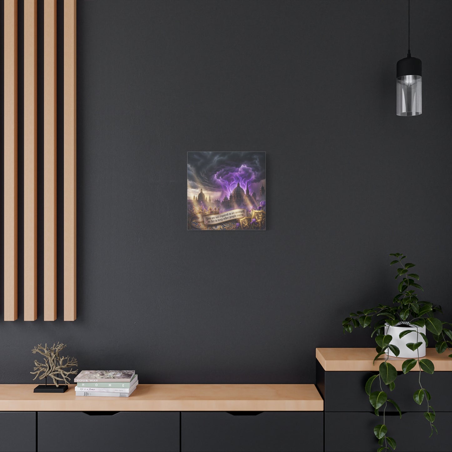 "You Are Not Required To Set Yourself On Fire" Canvas Wall Art - Gothic Castle Quote Decor, Purple Storm Sky, Crown And Iris Fantasy Print - Bedroom Home Decoration, Living Room Accent - Ready to Hang