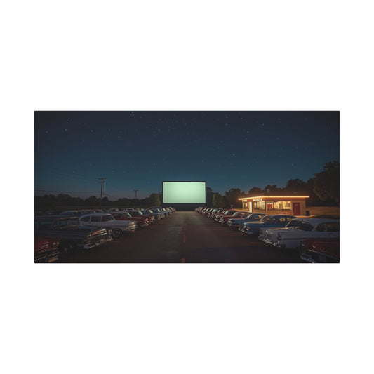 Vintage Drive-In Theater Canvas Wall Art - Starry Night Cinema Parking Lot, Retro Americana Art Print - Moody Contemporary Style - Living Room Wall Decor, Office Art - Bedroom Home Decoration