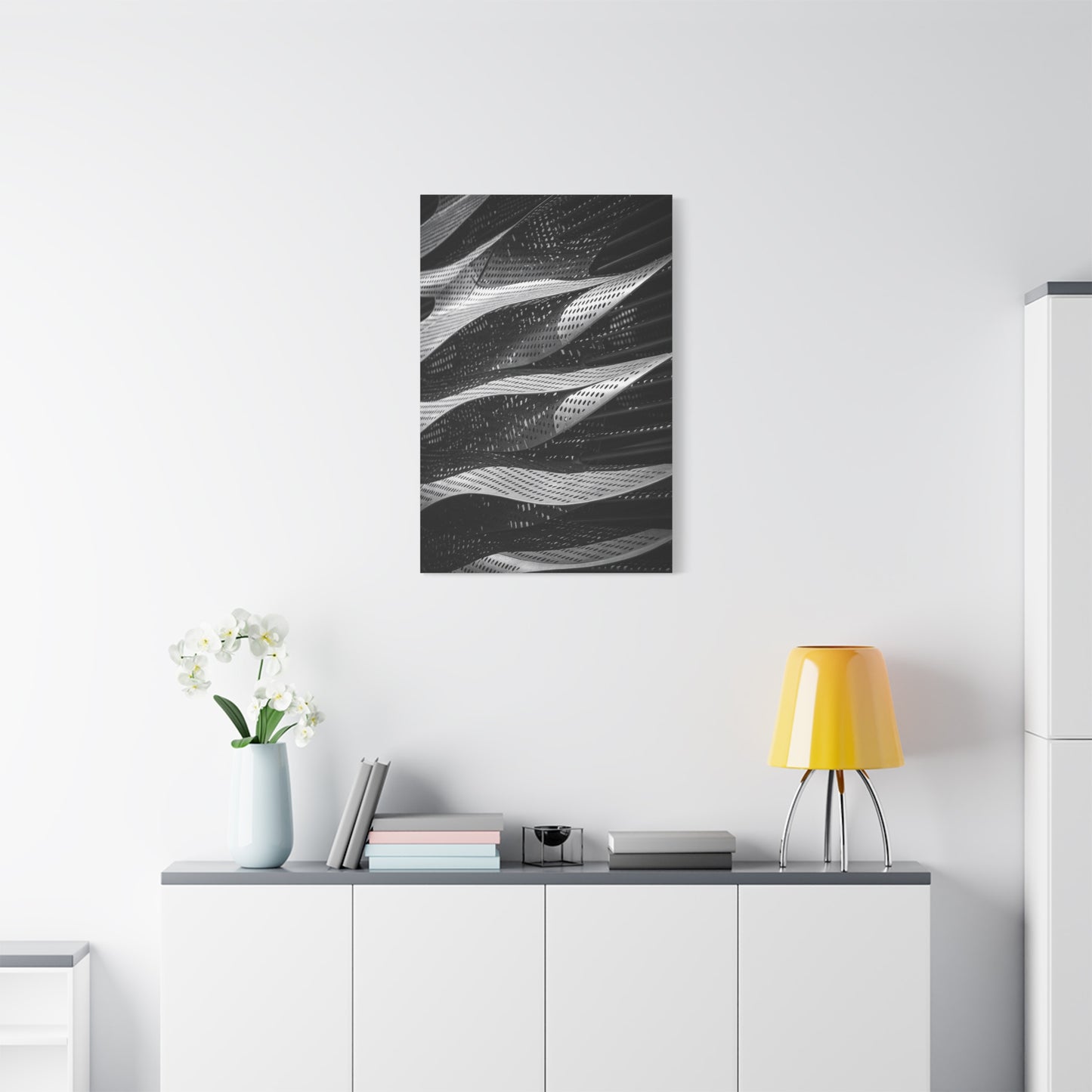 Abstract Black White Metal Wave Canvas Wall Art - Geometric Architectural Art Print - Modern Minimalist Decor - Living Room Wall Decor, Office Art, Contemporary Interior Design - Ready to Hang