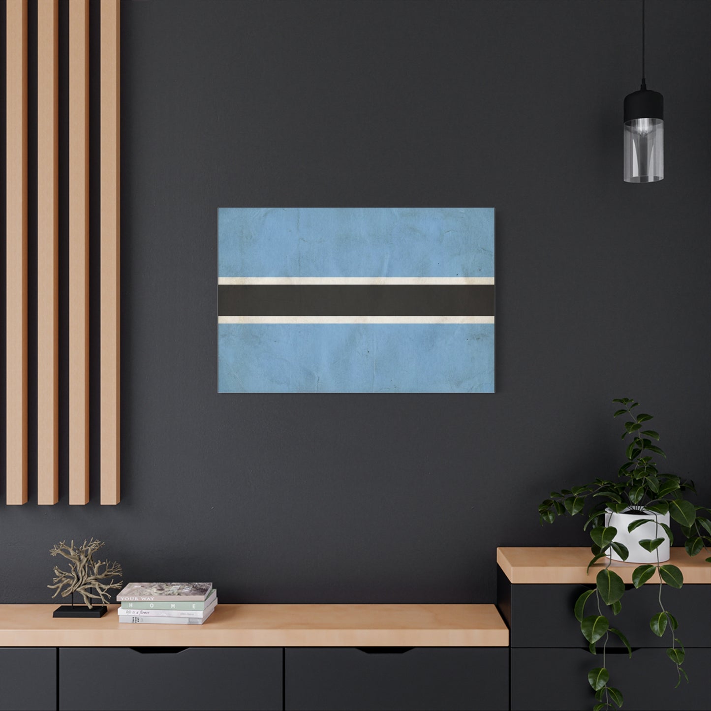 Botswana Flag Canvas Wall Art - Blue Black White Stripe National Print - Minimalist Patriotic Decor, Contemporary Wall Hanging, Living Room Home Decoration - Bedroom Home Decoration - Ready to Hang