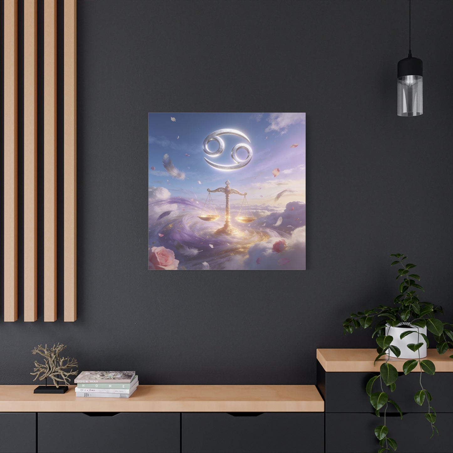 Cancer Zodiac Canvas Wall Art - Celestial Crab Symbol, Golden Libra Scales, Dreamy Sky - Matte Canvas Print, Contemporary Astrology Decor - Bedroom Wall Accent, Meditation Space - Ready to Hang