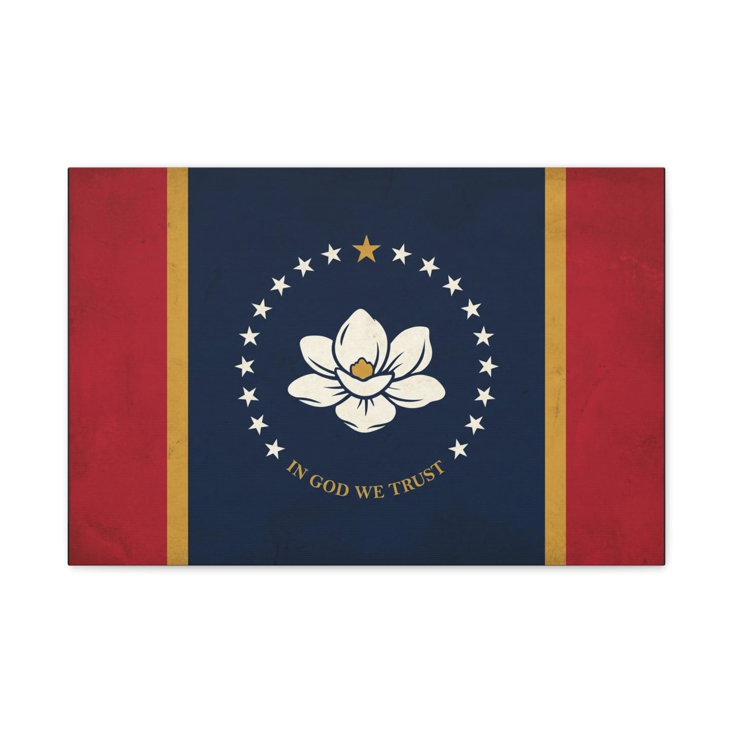 "In God We Trust" Mississippi State Flag Canvas Wall Art - Magnolia Emblem, Vintage Patriotic Decor - Rustic Americana Style - Living Room Wall Decor - Ready to Hang - Bedroom Home Decoration