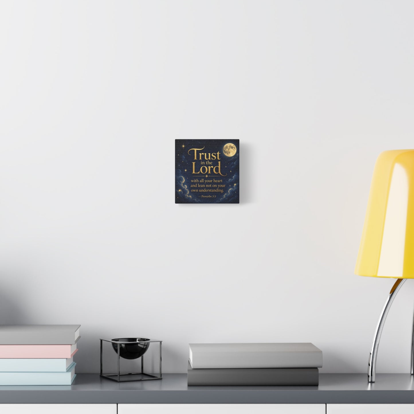 "Trust In The Lord" Bible Verse Canvas Wall Art - Moonlit Scripture Quote, Gold Typography, Christian Wall Decor - Traditional Night Sky Design - Bedroom Living Room Decoration - Ready to Hang