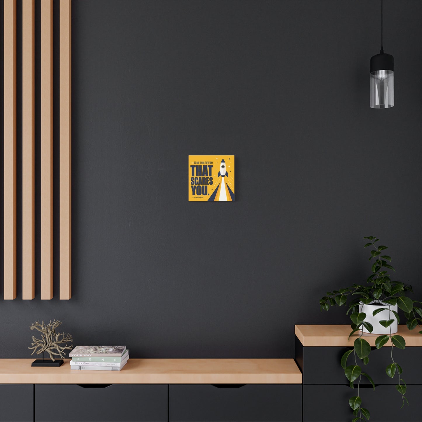 "Do One Thing Every Day That Scares You." Rocket Canvas Wall Art - Motivational Typography Space Decor - Modern Yellow Quote Print - Kids Bedroom Wall Decor, Playroom Home Decoration - Ready to Hang