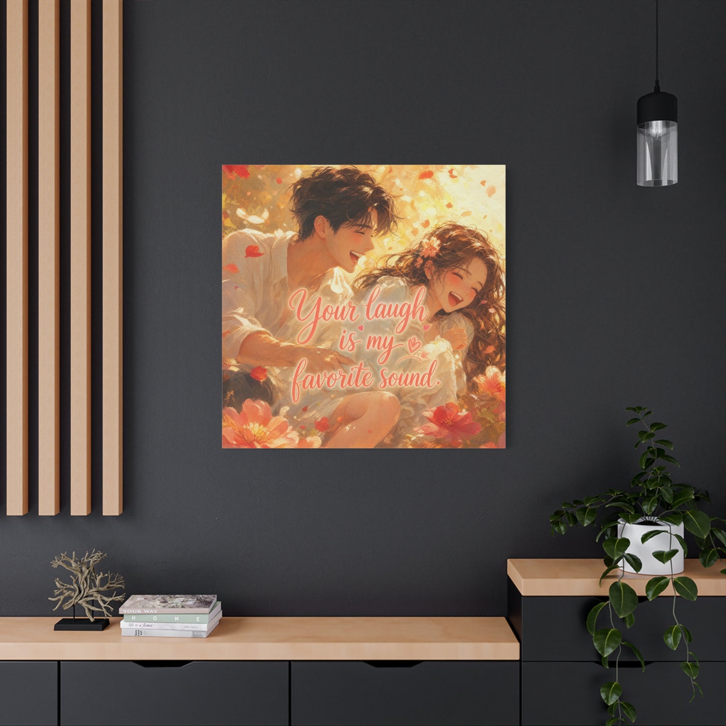 "Your Laugh Is My Favorite Sound" Romantic Couple Canvas Wall Art - Floral Love Quote Print - Warm Golden Painterly Style - Bedroom Wall Decor, Living Room Home Decoration - Bedroom Home Decoration