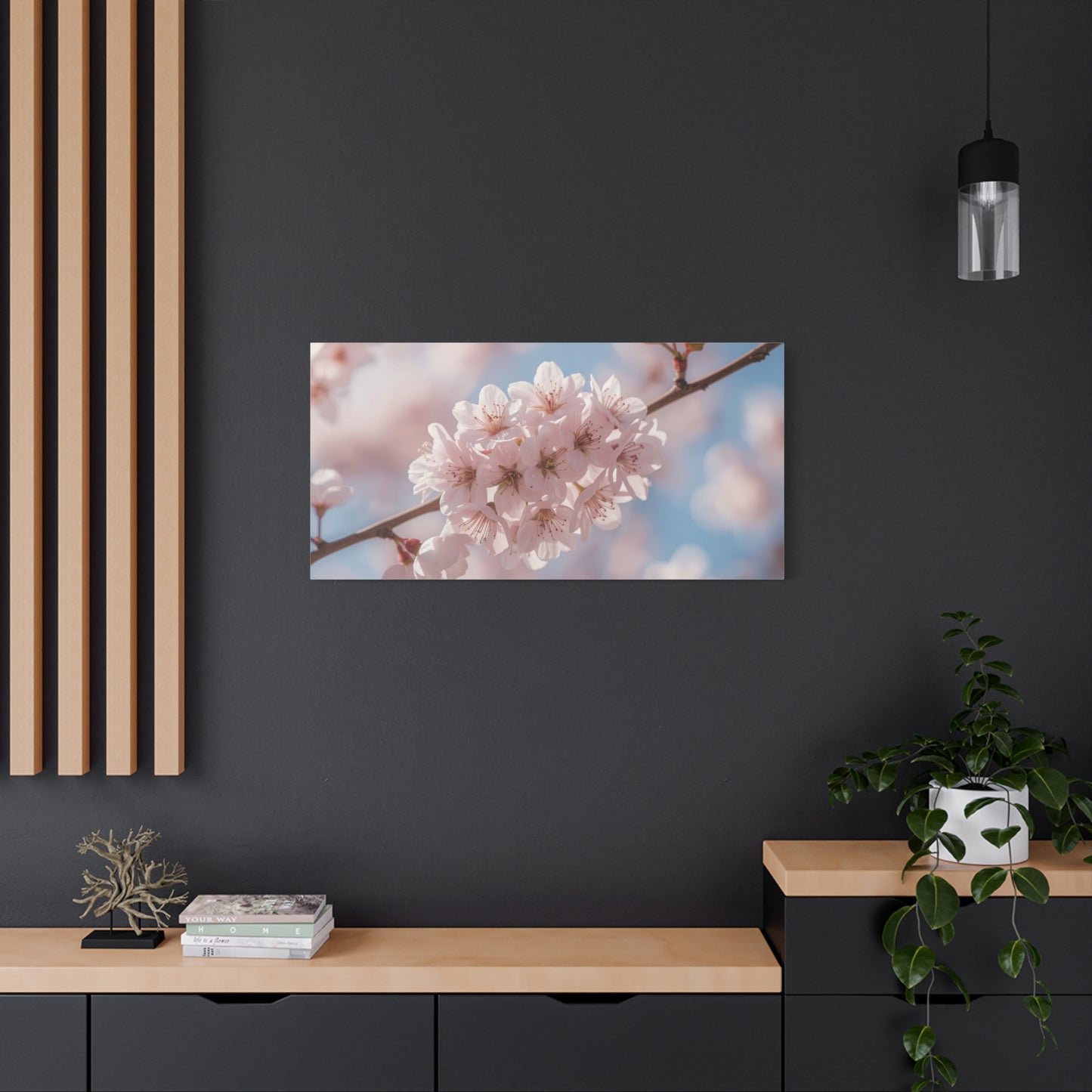 Cherry Blossom Canvas Wall Art - Soft Pink Sakura Flower Branch Art Print - Serene Floral Home Decor - Cotton Canvas Wall Hanging - Bedroom Living Room Decoration, Spa Style Accent