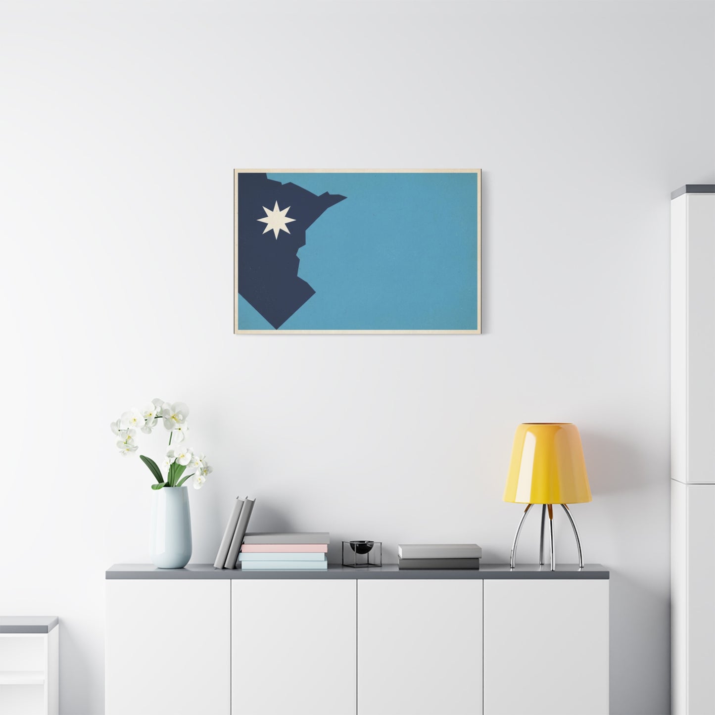 Minnesota State Silhouette Canvas Wall Art - Blue North Star Print, Vintage Minimalist Decor - Modern Graphic Artwork - Living Room Wall Decor - Modern Farmhouse Style - Bedroom Home Decoration