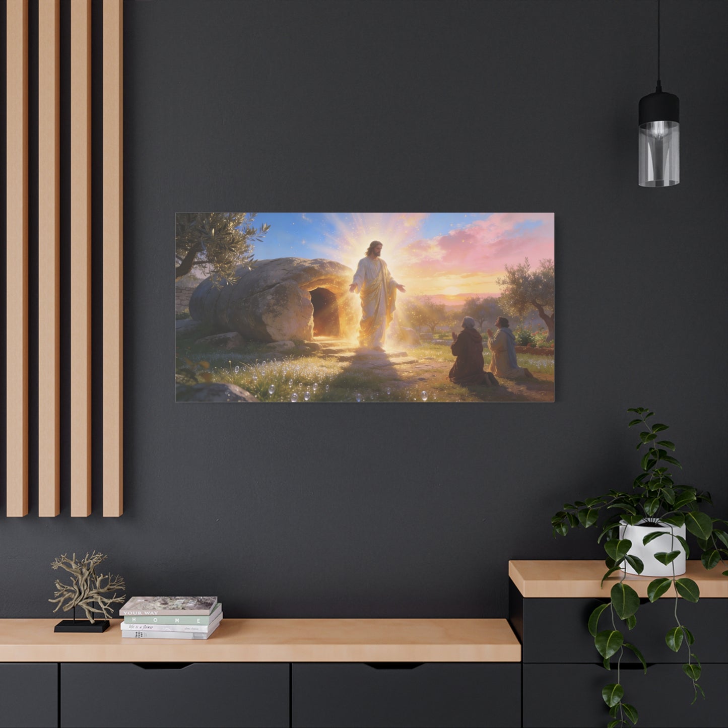 Resurrection Of Jesus Christ Canvas Wall Art - Empty Tomb Sunrise Christian Decor - Glowing Sacred Illustration, Traditional Style - Bedroom Wall Decor, Living Room Home Accent - Cozy Reading Nook Art