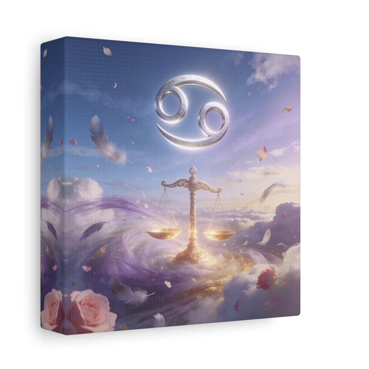 Cancer Zodiac Canvas Wall Art - Celestial Crab Symbol, Golden Libra Scales, Dreamy Sky - Matte Canvas Print, Contemporary Astrology Decor - Bedroom Wall Accent, Meditation Space - Ready to Hang