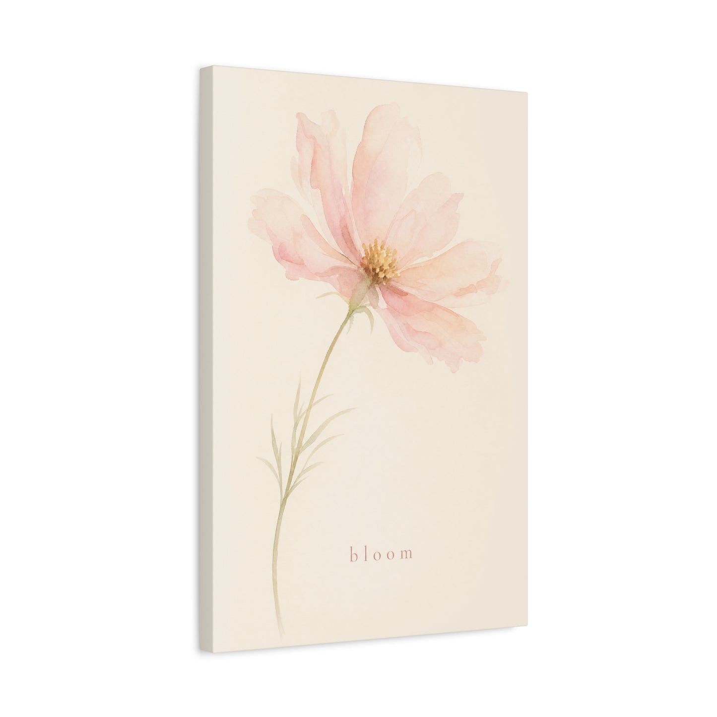 "Bloom" Pink Cosmos Flower Canvas Wall Art - Soft Watercolor Botanical Print, Blush Floral Home Decor, Minimalist Bedroom Wall Hanging, Living Room Decoration - Ready to Hang - Bedroom Home Decoration