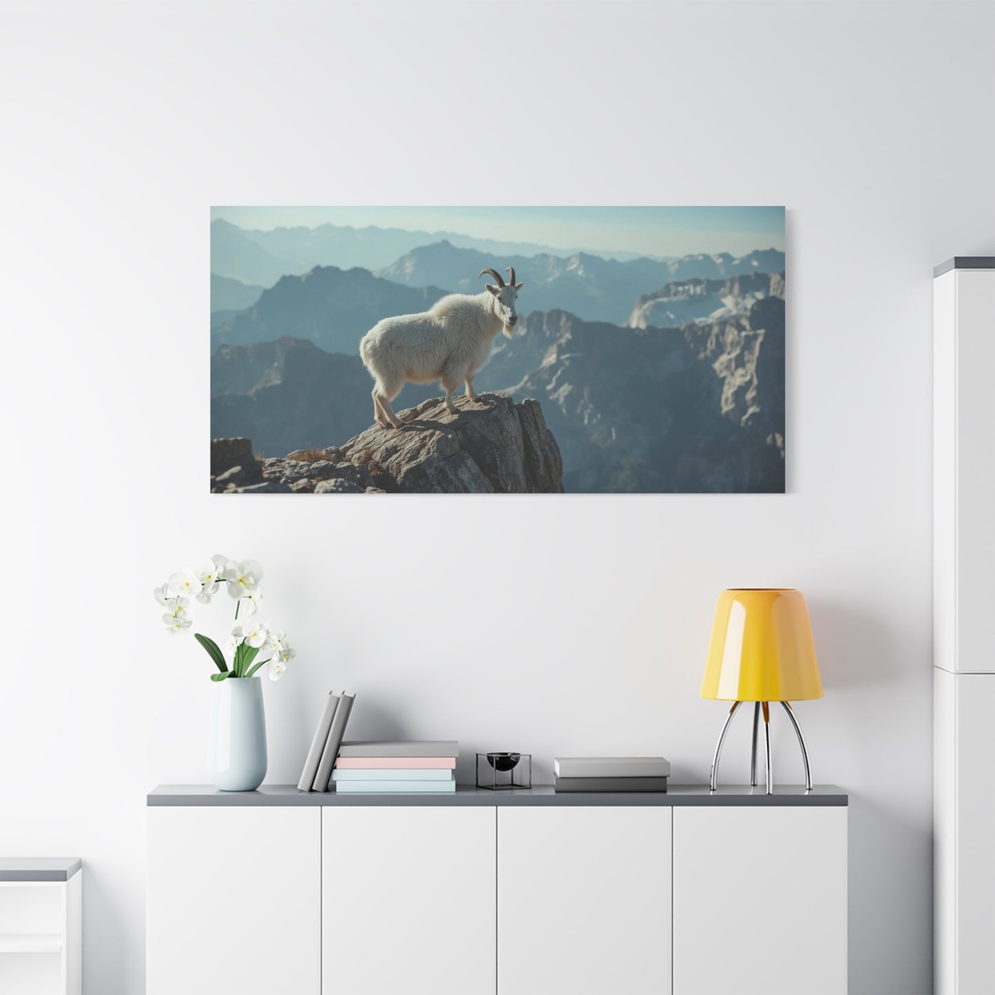 Mountain Goat Canvas Wall Art - Alpine Wildlife Landscape Print, Serene Matte Canvas, Contemporary Nature Style - Living Room Wall Decor, Bedroom Home Decoration, Office Art - Bedroom Home Decoration