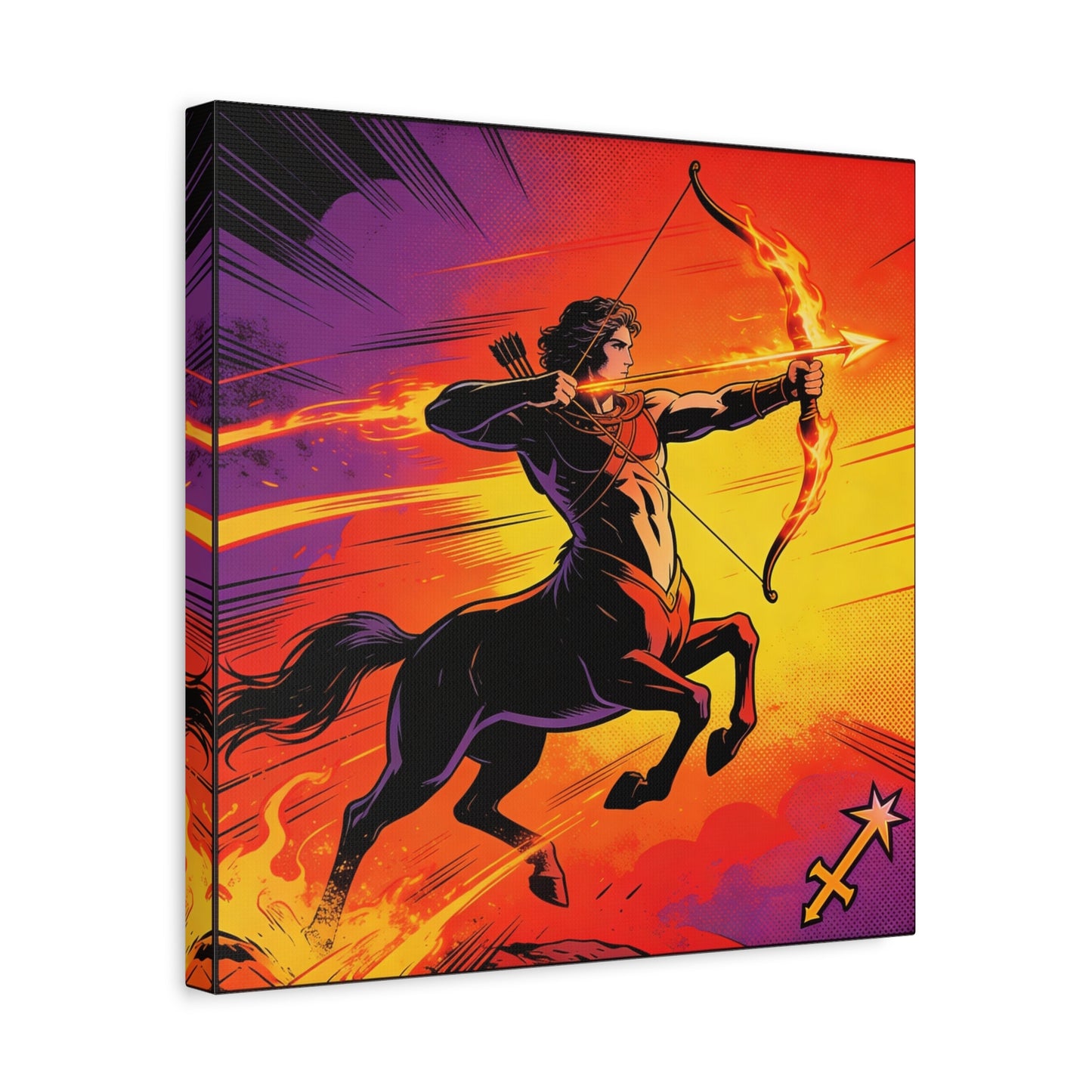 Sagittarius Centaur Archer Canvas Wall Art - Fiery Zodiac Illustration, Bold Mythology Decor - Matte Canvas Print, Modern Pop Art Style - Bedroom Home Decoration, Office Wall Decor - Ready to Hang