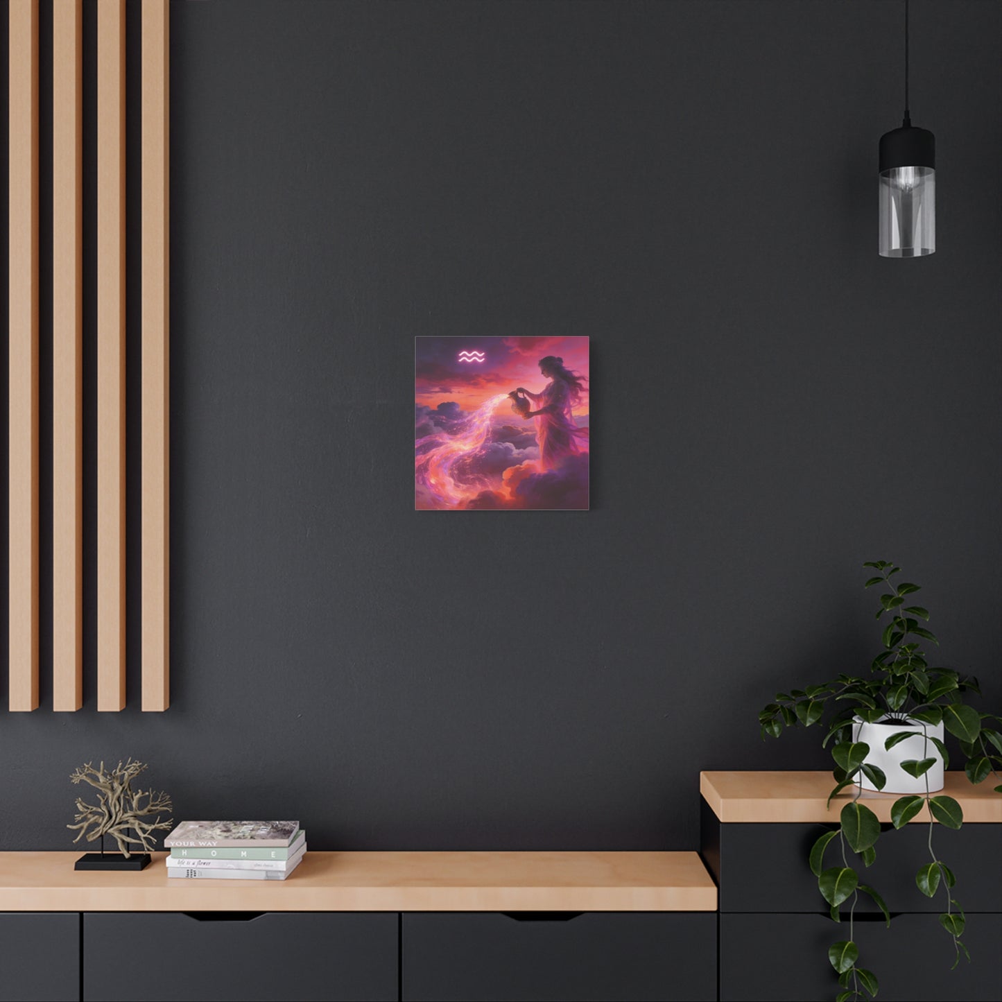 Aquarius Goddess Canvas Wall Art - Zodiac Woman Pouring Celestial Water, Fantasy Sky Illustration - Pink Purple Matte Canvas Print - Bedroom Wall Decor, Bohemian Home Accent - Bedroom Home Decoration