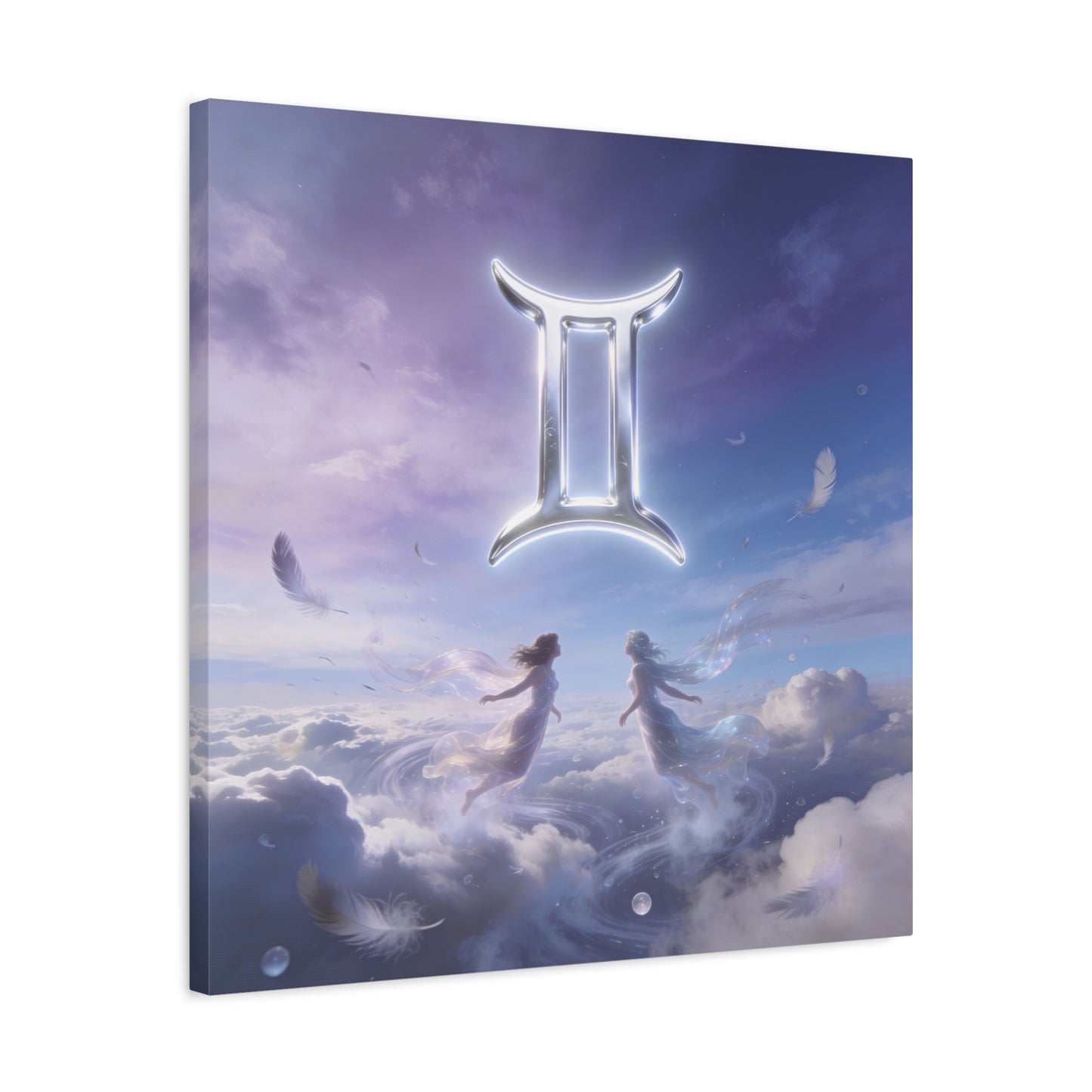 Gemini Zodiac Canvas Art Print - Glowing Twin Symbol, Ethereal Sky Illustration - Dreamy Celestial Typography Style - Cotton Canvas Decor For Bedroom, Living Space, Meditation Room - Office Wall Art
