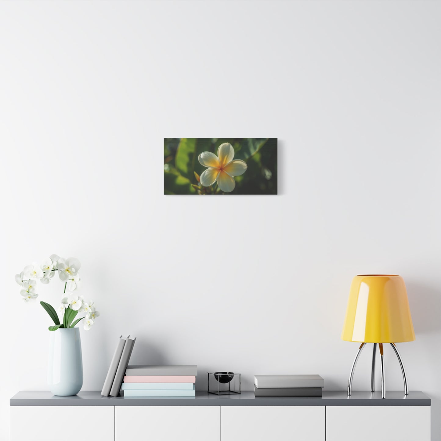 Plumeria Flower Canvas Wall Art - Tropical Floral Art Print, Soft Golden Light - Matte Cotton Art Print - Coastal Style, Bedroom Decoration, Bathroom Accent, Spa Inspired Decor - Ready to Hang