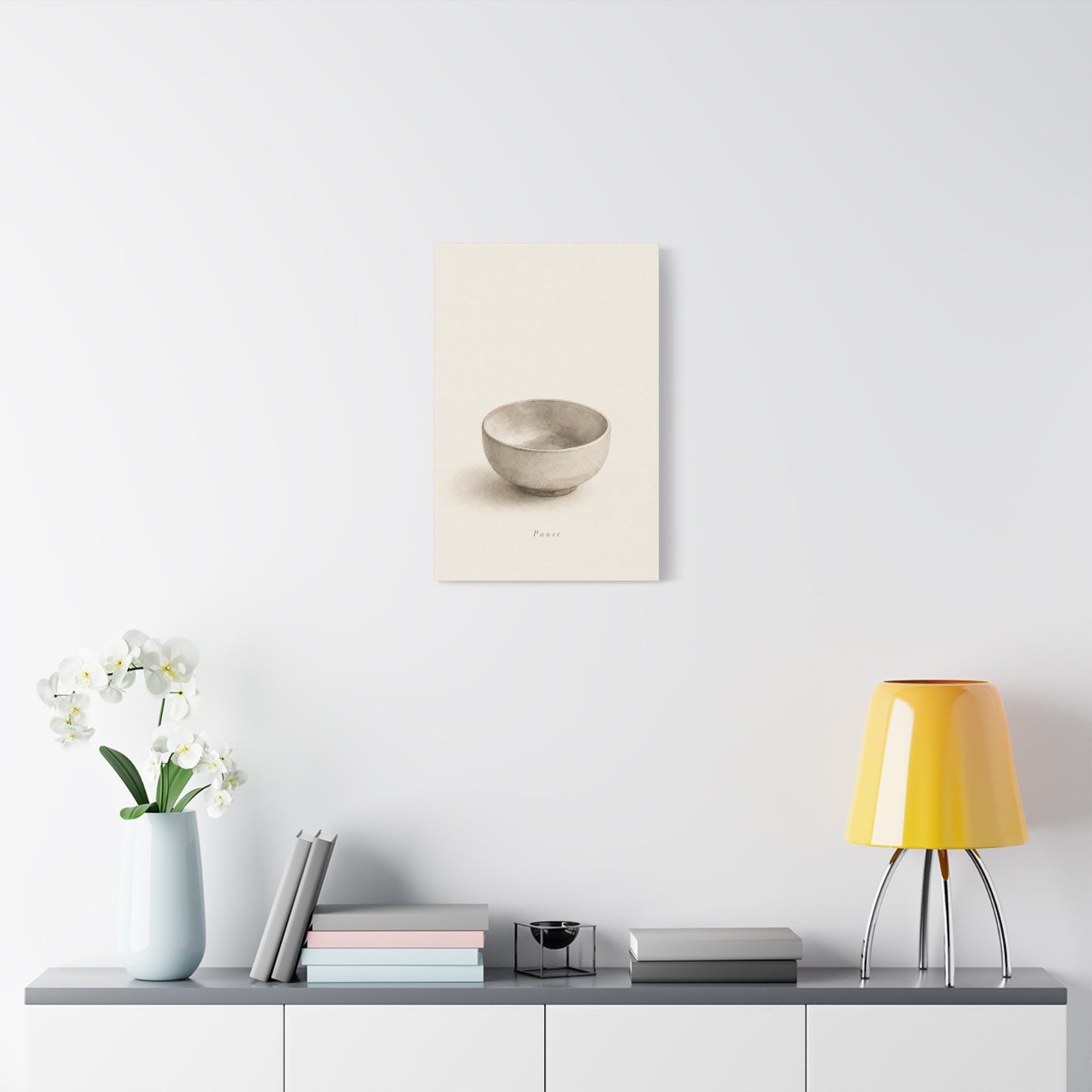 "Pause" Minimalist Bowl Canvas Wall Art - Neutral Still Life Print, Japandi Zen Style, Contemporary Home Decor For Bedroom, Living Room, Meditation Space, Calm Interior Accent - Living Room Wall Decor