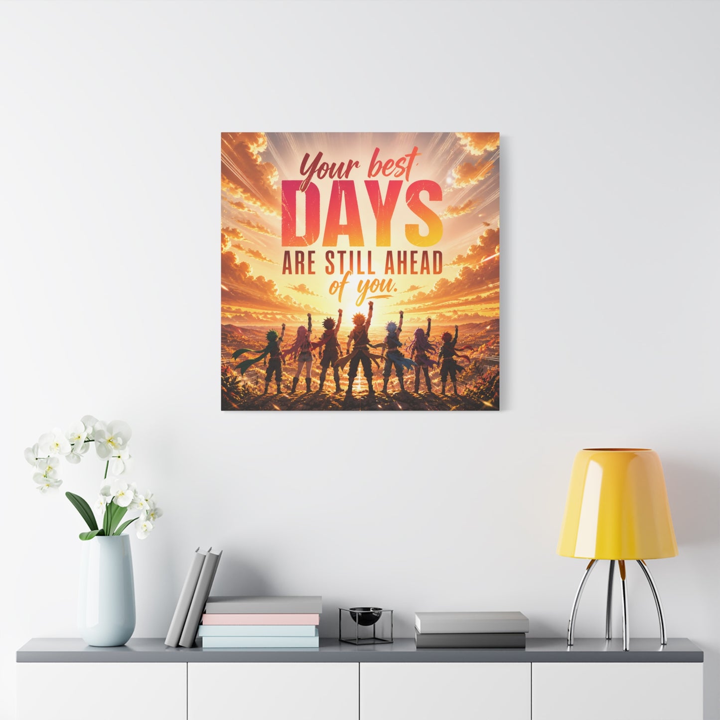 "Your DAYS Are Still Ahead Of You." Anime Quote Canvas Wall Art - Sunset Sky Motivational Poster Print - Contemporary Typography Decor - Bedroom Wall Accent - Ready to Hang - Bedroom Home Decoration