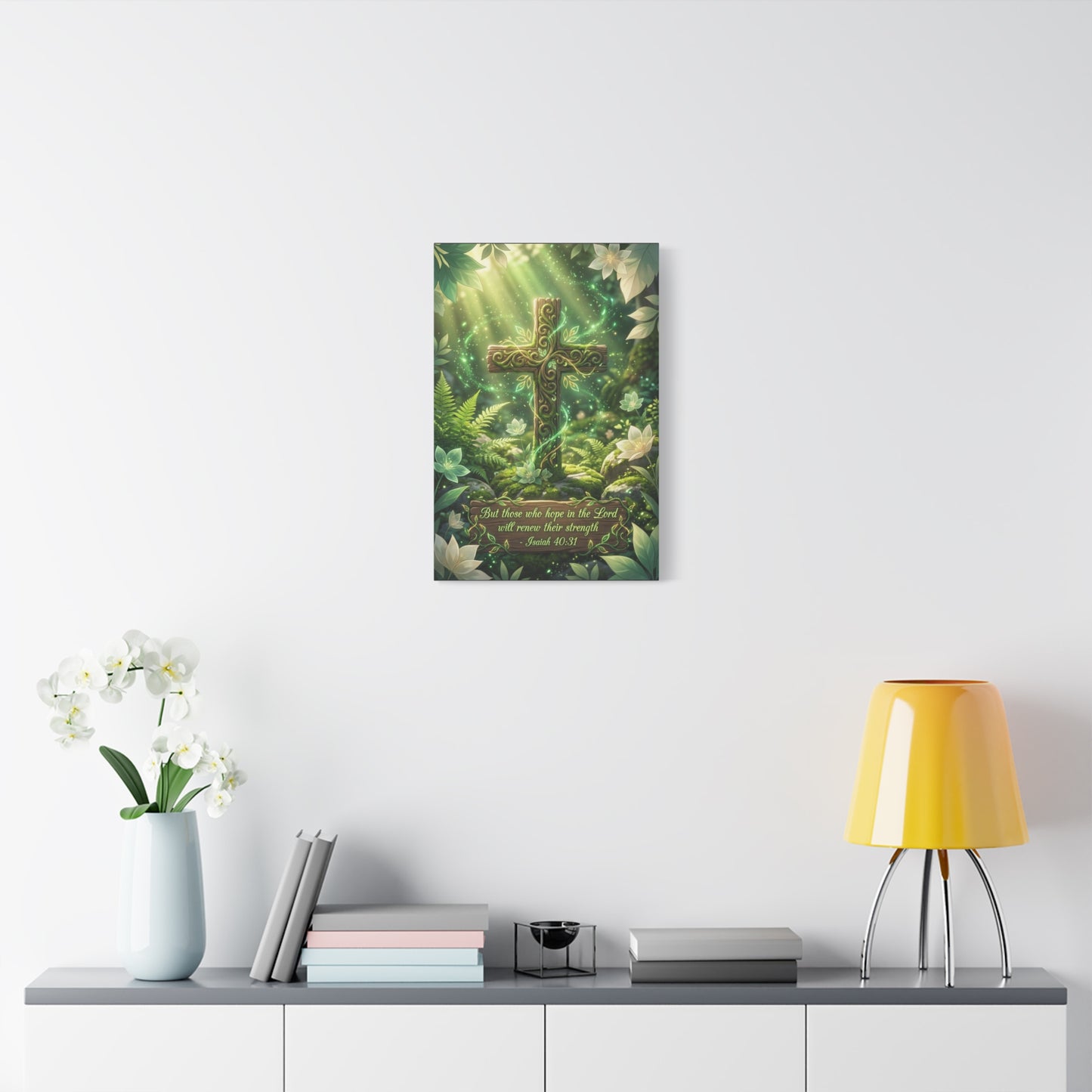 "But Those Who Hope In The Lord Will Renew Their Strength - Isaiah 40:31" Cross Canvas Wall Art - Woodland Scripture Decor, Christian Wall Hanging, Bedroom Living Room Accent - Bedroom Home Decoration