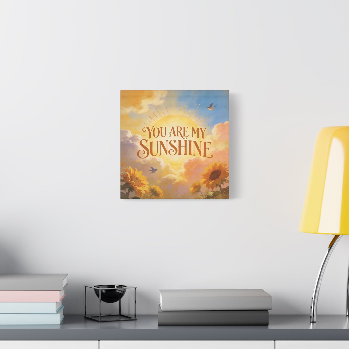 "You Are My Sunshine" Sunflower Canvas Wall Art - Vintage Typography Sky, Birds - Inspirational Farmhouse Style - Living Room Wall Decor, Bedroom Home Decoration, Office Art Accent - Ready to Hang
