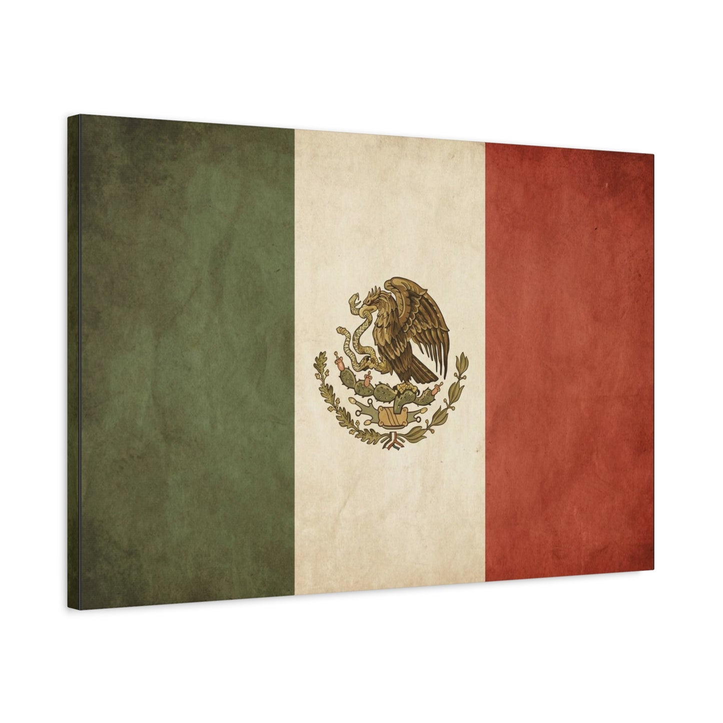 Vintage Mexico Flag Canvas Wall Art - Mexican Eagle Emblem Tricolor Print - Rustic Patriotic Decor, Distressed Cotton Canvas, Living Room Wall Decor, Office Art - Modern Farmhouse Style