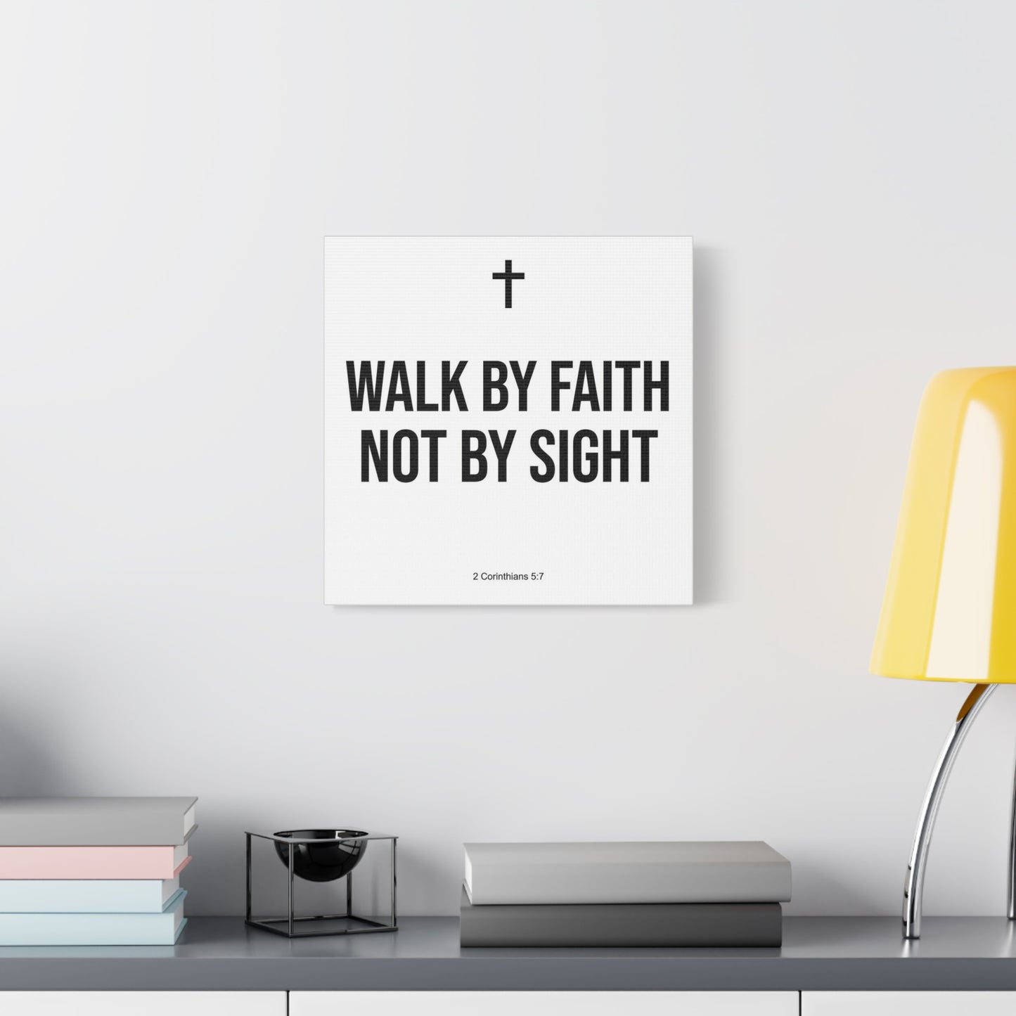 "Walk By Faith Not By Sight" Christian Canvas Wall Art - 2 Corinthians 5:7 Cross Scripture Print - Black And White Minimalist Typography Decor - Living Room Bedroom Office Home Decoration
