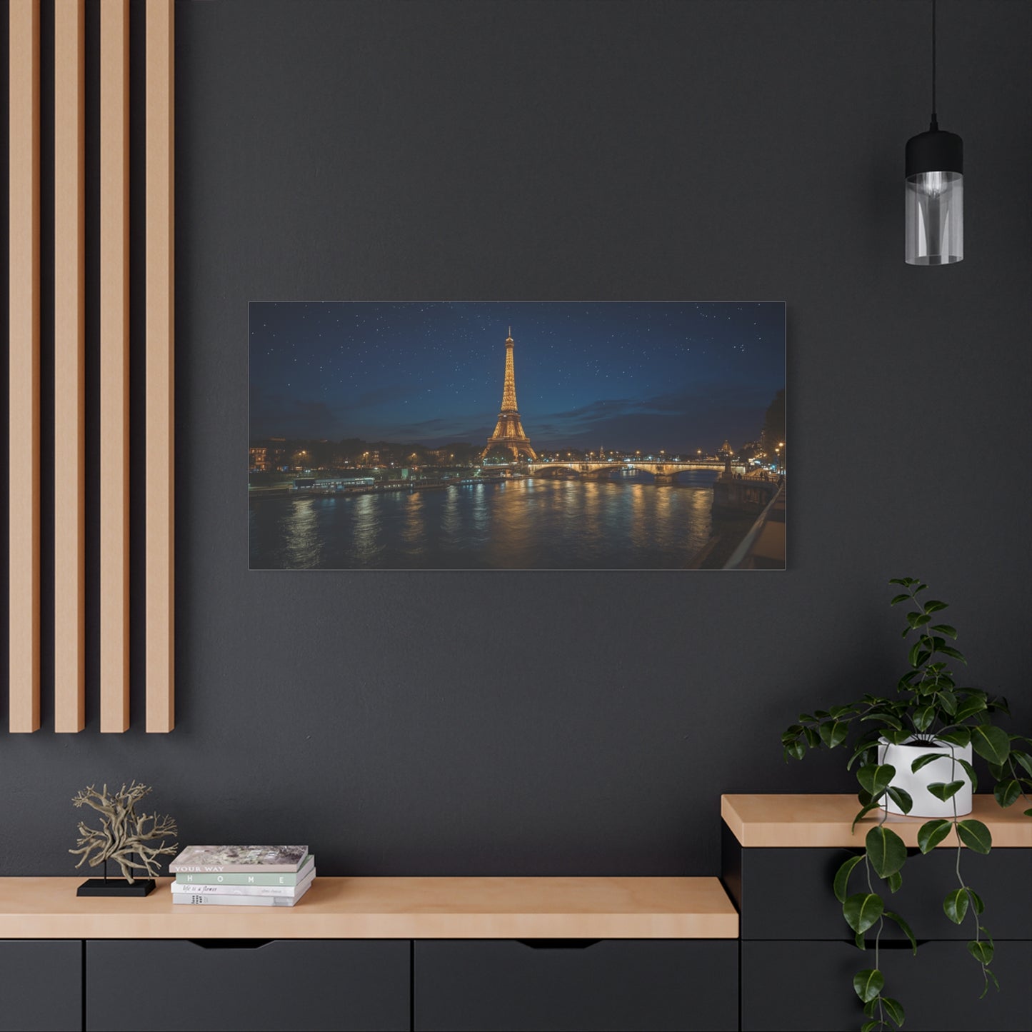 Eiffel Tower Canvas Wall Art Paris Night Art Print - Starry Seine Cityscape, Matte Finish Cotton Canvas - Contemporary Living Room Wall Decor, Bedroom Home Decoration - Bedroom Home Decoration