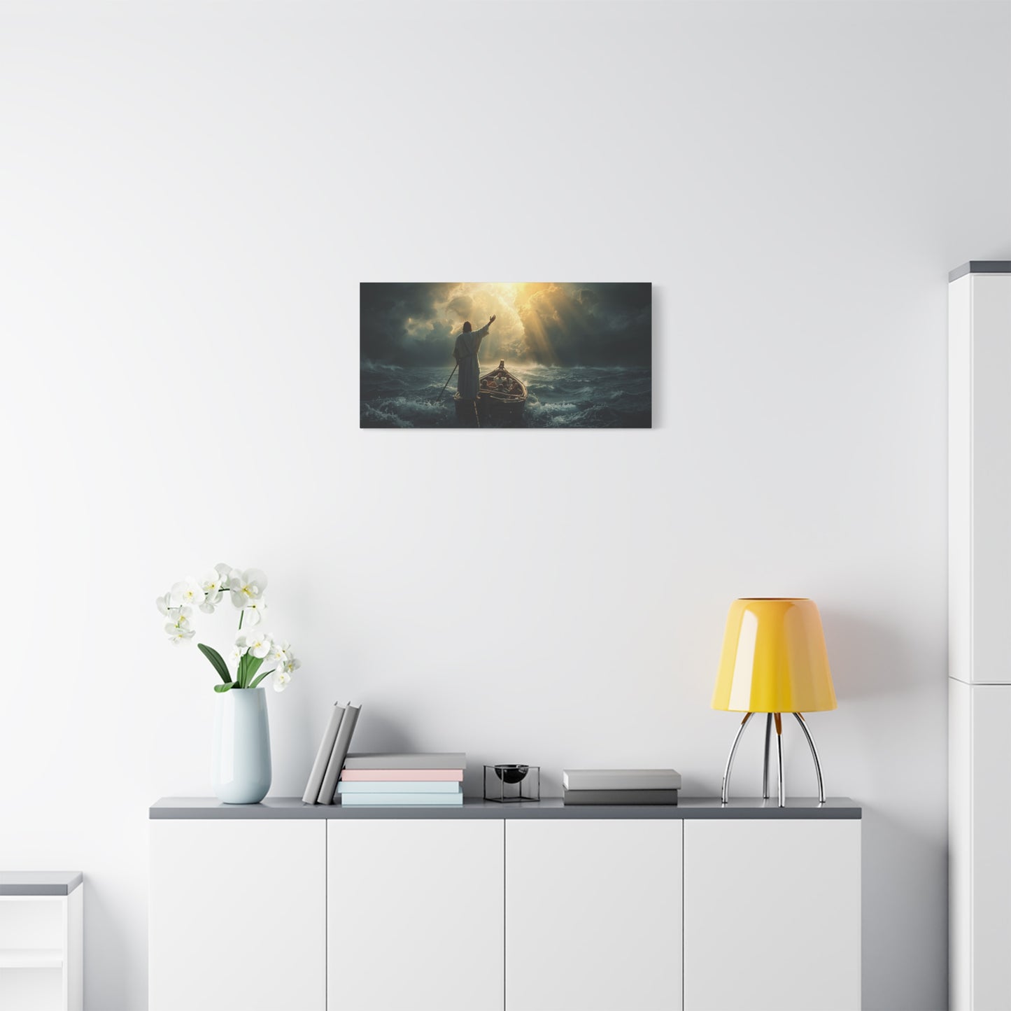 Jesus Calming The Storm Canvas Wall Art - Christian Ocean Boat Scene, Cotton Print - Dramatic Religious Seascape - Living Room Decor, Bedroom Home Decoration, Meditation Space - Living Room Wall Decor