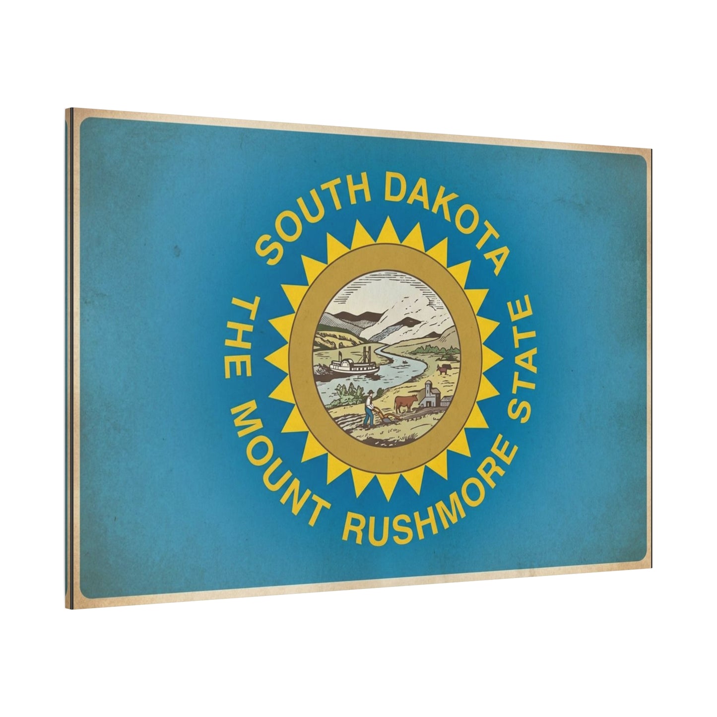 "South Dakota The Mount Rushmore State" Flag Canvas Wall Art - Vintage State Pride Decor, Blue Banner Print, Rustic Americana Style, Living Room Wall Decor, Office Art - Bedroom Home Decoration