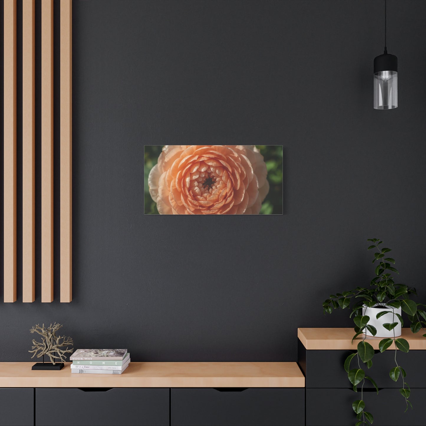 Peach Ranunculus Flower Canvas Wall Art - Botanical Floral Close Up, Soft Light - Matte Cotton Print, Traditional Style - Bedroom Home Decoration, Living Room Wall Decor - Bedroom Home Decoration