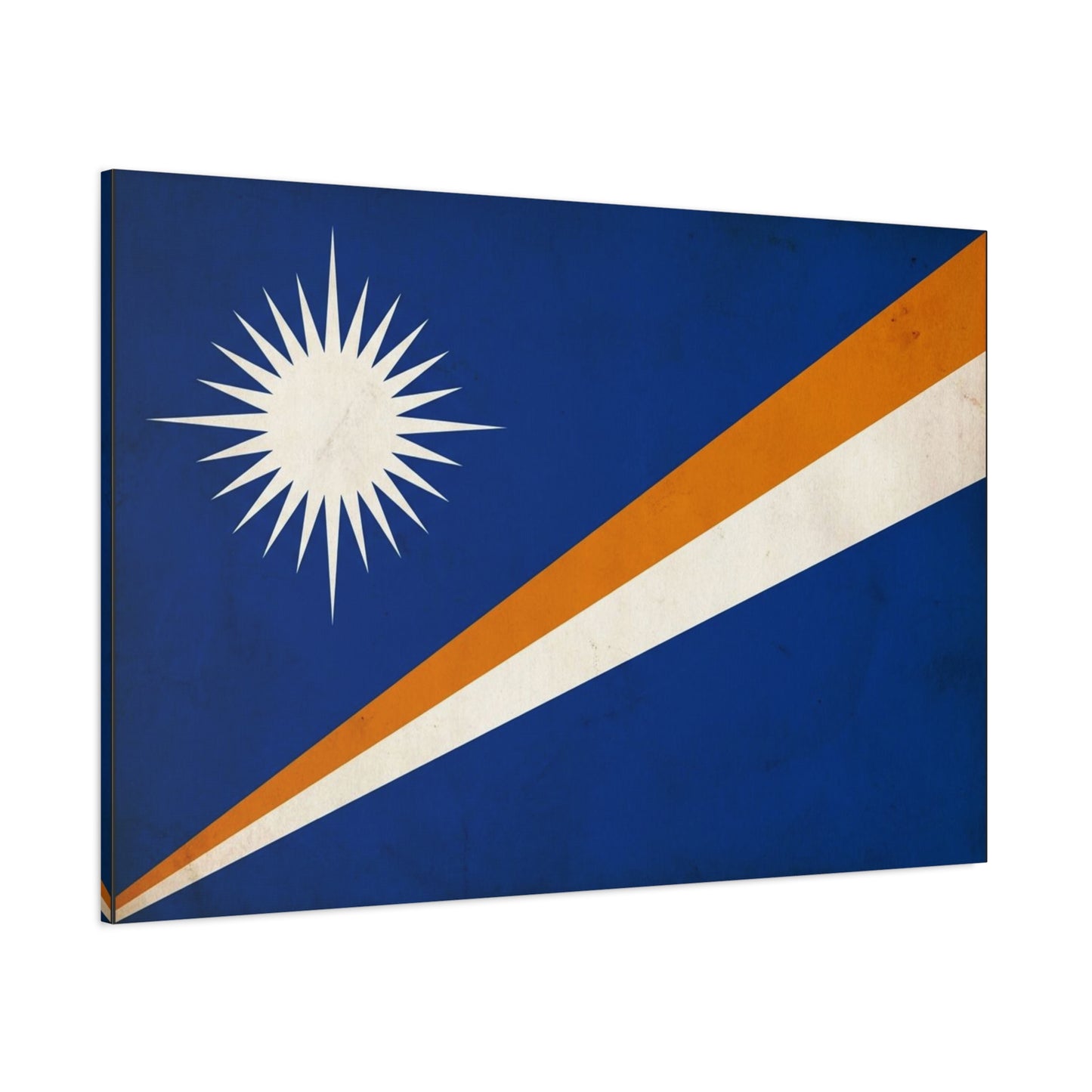 Marshall Islands Flag Canvas Wall Art - Blue Field, White Starburst, Orange Stripe - Vintage Patriotic Print - Coastal Island Decor For Living Room, Office Wall Display Accent - Modern Farmhouse Style