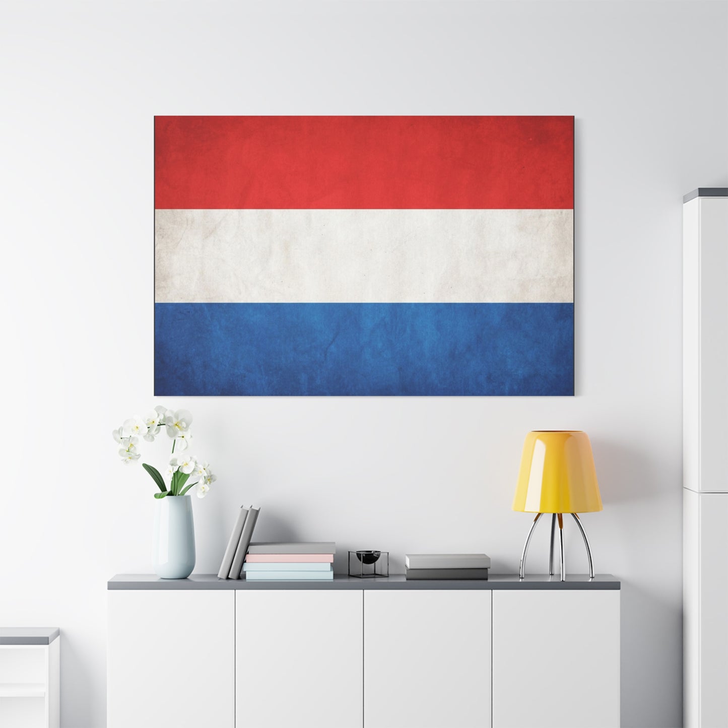 Netherlands Flag Canvas Wall Art - Dutch Tricolor Country Pride Decor, Vintage Style Cotton Print - Living Room Wall Decor, Office Accent - Bedroom Home Decoration - Bedroom Home Decoration