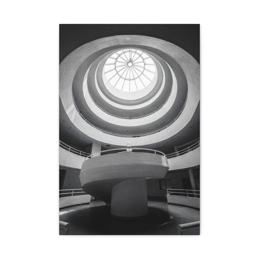 Black And White Spiral Rotunda Canvas Wall Art - Architectural Art Print, Modern Minimalist Interior Decor - Matte Cotton Artwork - Living Room Office Wall Decor - Bedroom Home Decoration