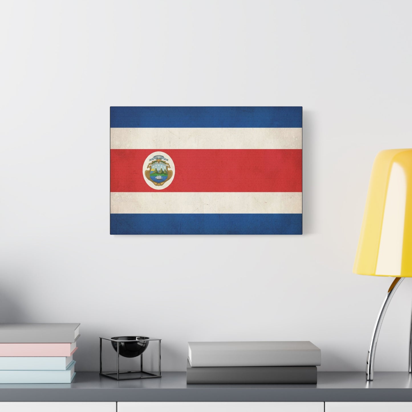 Costa Rica Flag Canvas Wall Art - Vintage National Banner With Coat Of Arms - Patriotic Red White Blue Print - Cultural Heritage Decor For Living Room, Office, Dorm Wall Display - Ready to Hang