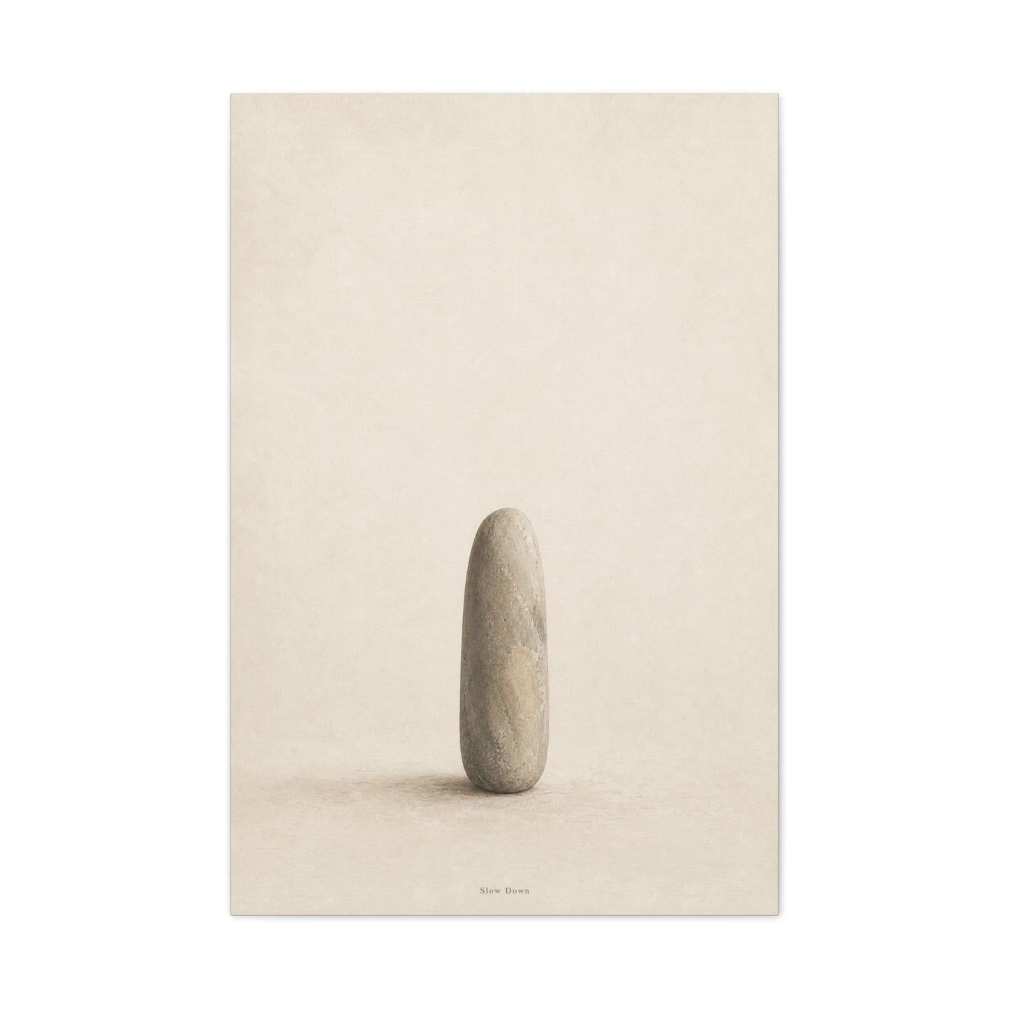 "Slow Down" Minimalist Stone Canvas Wall Art - Neutral Zen Still Life Decor - Contemporary Beige Meditation Print - Bedroom Living Room Decoration - Living Room Wall Decor - Bedroom Home Decoration