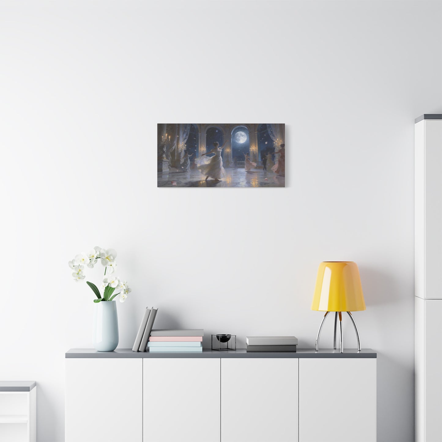 Moonlit Ballroom Dance Canvas Wall Art - Romantic Palace Night Scene, Elegant Dancers, Full Moon Arches - Dreamy Matte Canvas Print - Bedroom Wall Decor, Living Room Accent - Bedroom Home Decoration