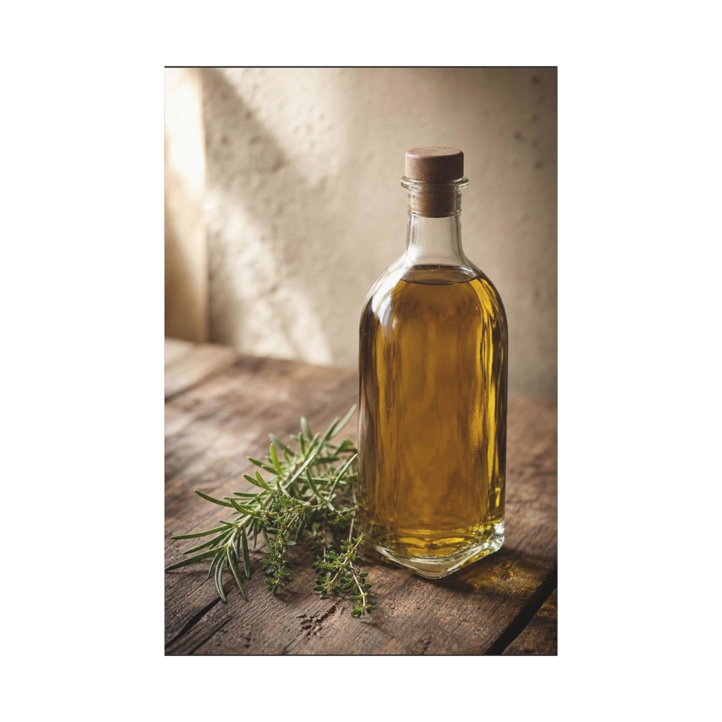 Olive Oil Bottle Canvas Wall Art - Rustic Kitchen Still Life, Rosemary Herb Art Print - Warm Neutral Farmhouse Style - Dining Room Wall Decor, Pantry Home Accent - Bedroom Home Decoration