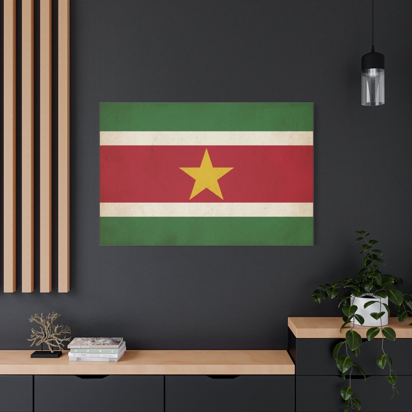 Suriname Flag Canvas Wall Art - Vintage Country Pride Decor, Retro National Banner Print - Green Red White Gold Star Design - Living Room Wall Decor - Bedroom Home Decoration - Bedroom Home Decoration