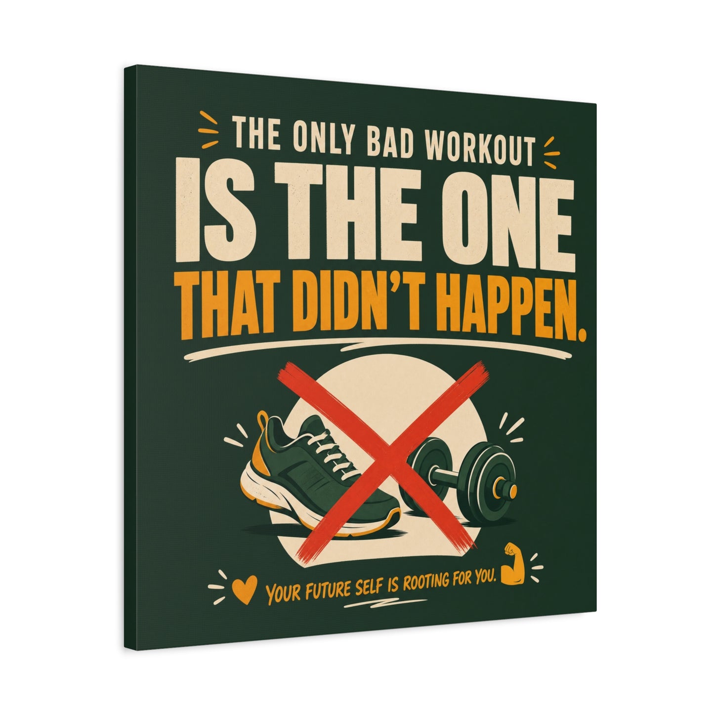 "The Only Bad Workout Is The One That Didn't Happen" Canvas Wall Art - Motivational Gym Quote Print, Retro Fitness Poster Style - Ready to Hang - Gym Wall Decor - Fitness Studio Art - HP Latex Print