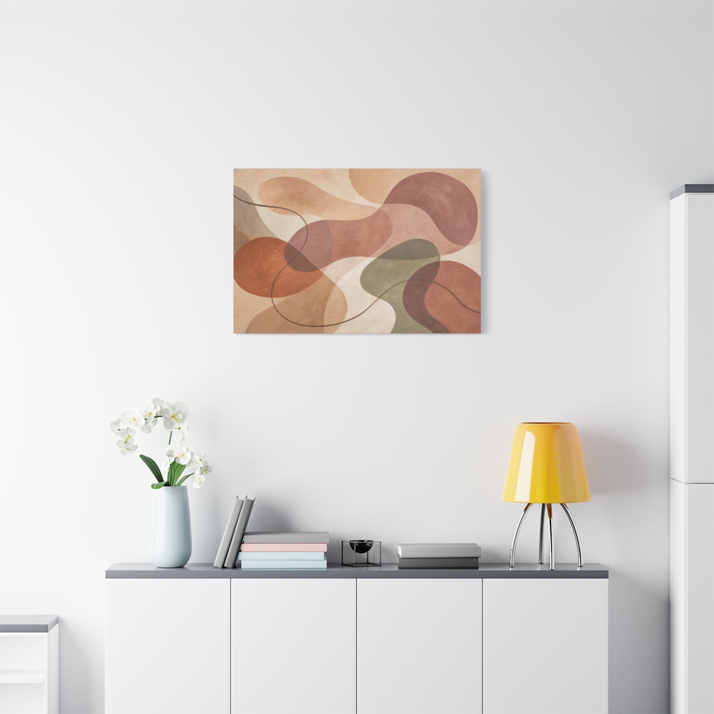Abstract Geometric Canvas Wall Art - Earth Tone Modern Curved Shapes, Minimalist Neutral Composition - Contemporary Matte Canvas Print - Living Room Wall Decor, Bedroom Home Decoration - Ready to Hang