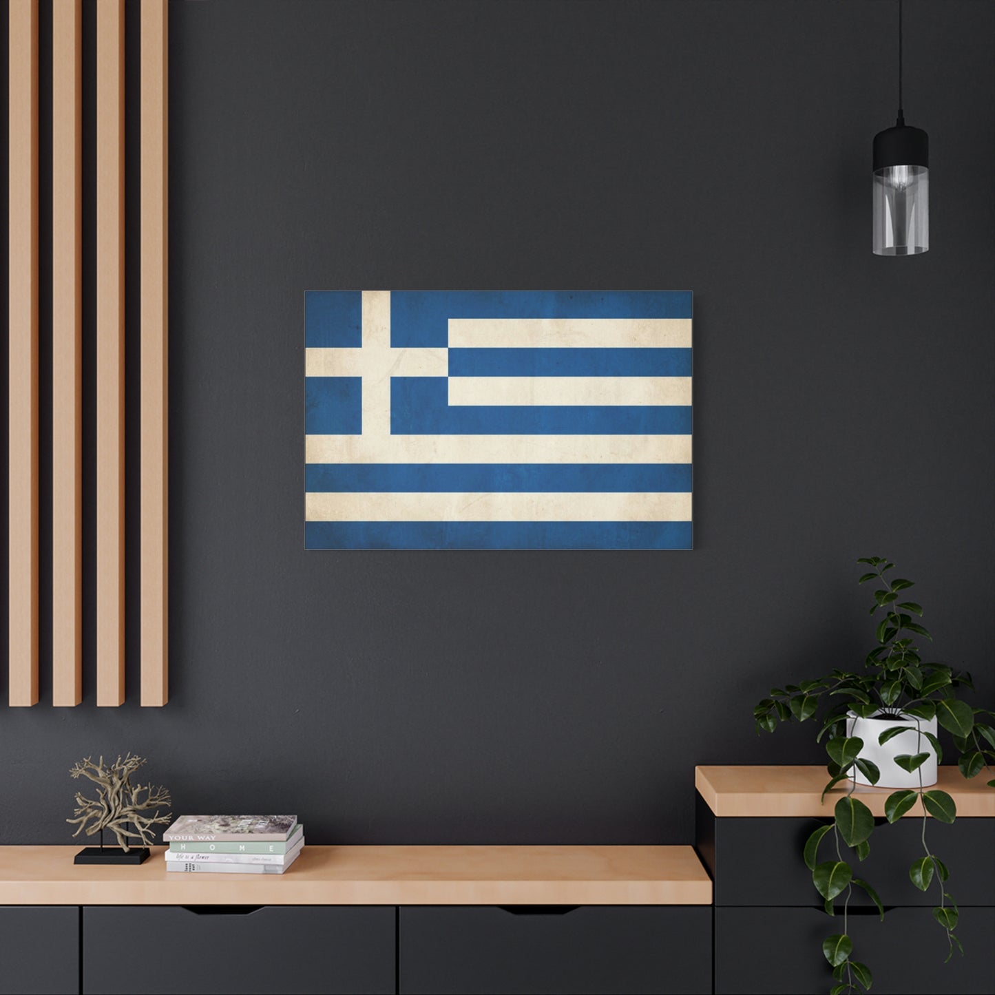 Greek Flag Canvas Wall Art - Vintage Greece National Banner Print, Blue And White Hellenic Stripe Design - Rustic Patriotic Decor - Living Room Wall Decor - Bedroom Home Decoration - Ready to Hang