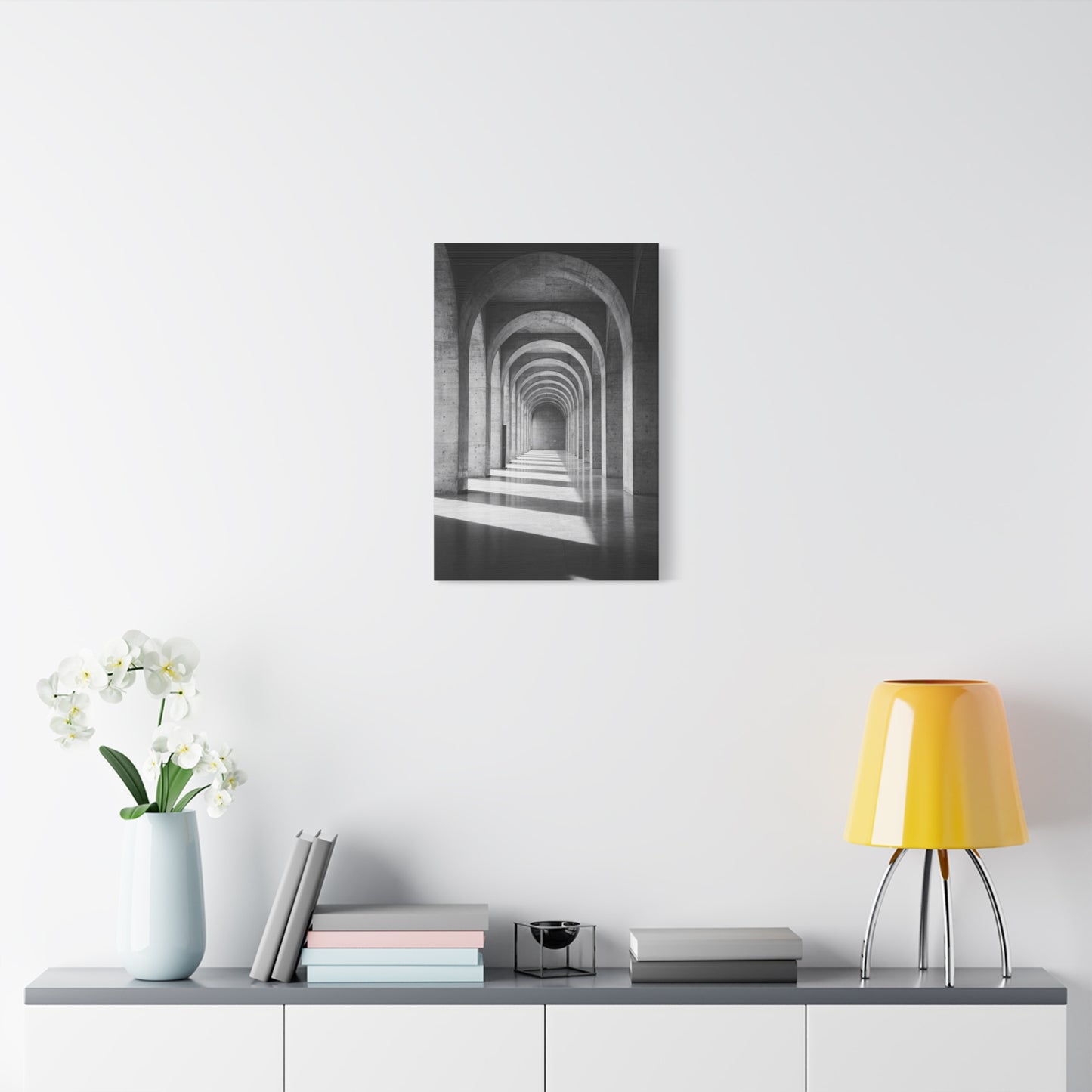 Black And White Arched Hallway Canvas Wall Art - Minimalist Architecture Art Print, Modern Concrete Corridor Interior, Contemporary Living Room Wall Decor Office Art - Bedroom Home Decoration