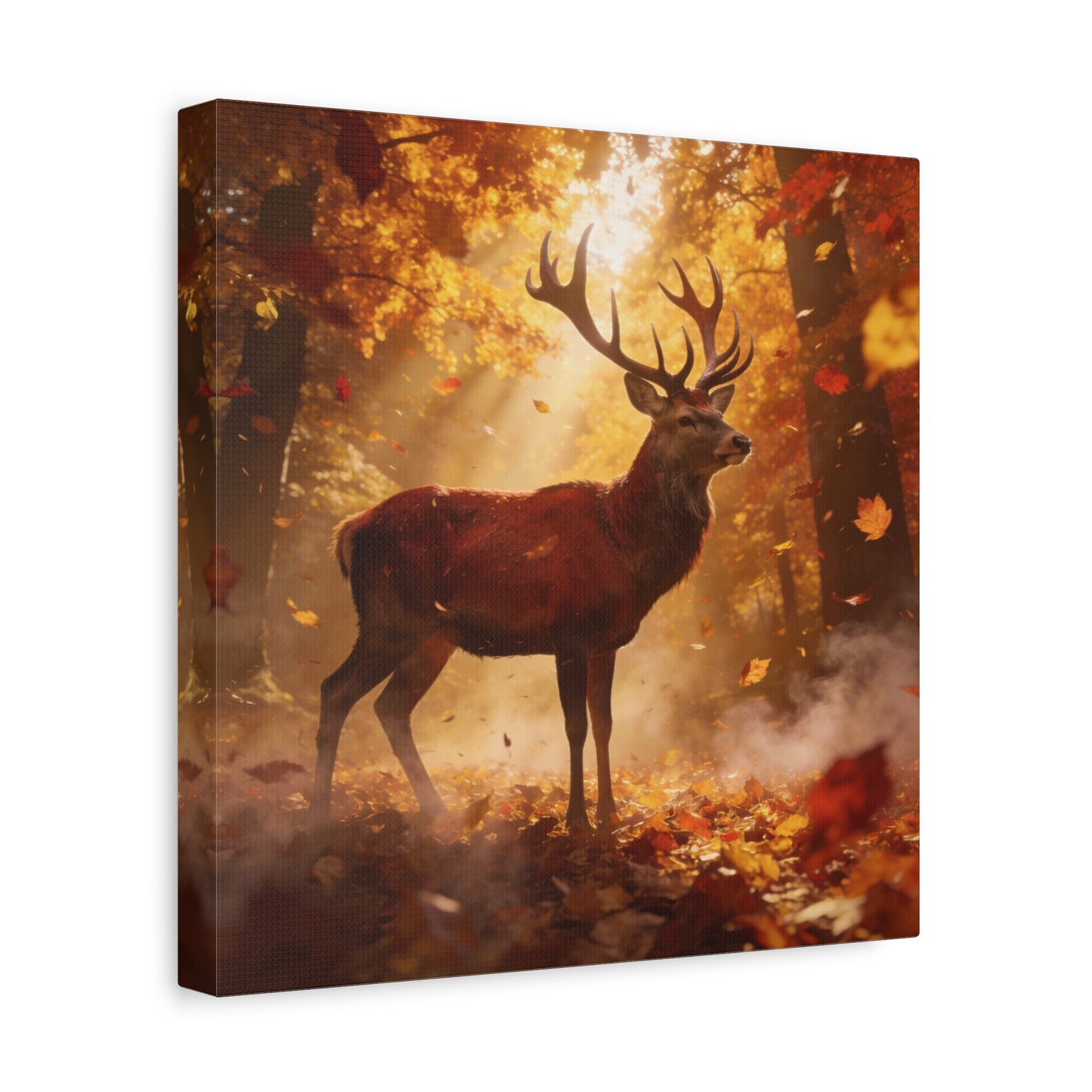 Red Stag Canvas Wall Art - Autumn Forest Deer Wildlife Print, Golden Sunbeams, Rustic Woodland Decor, Matte Finish Canvas Print, Living Room Wall Decor, Bedroom Home Decoration - Cozy Reading Nook Art