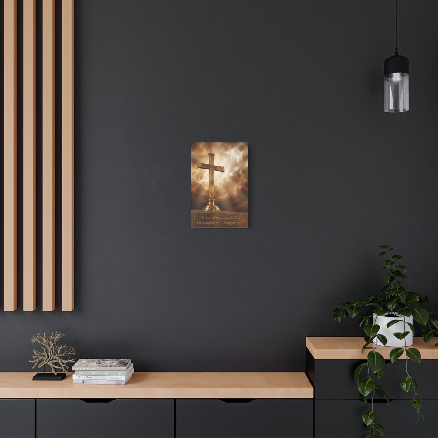"I Can Do All Things Through Christ Who Strengthens Me" Christian Canvas Wall Art - Gold Cross, Philippians 4:13 Scripture Print - Traditional Faith Decor, Bedroom Living Room - Living Room Wall Decor