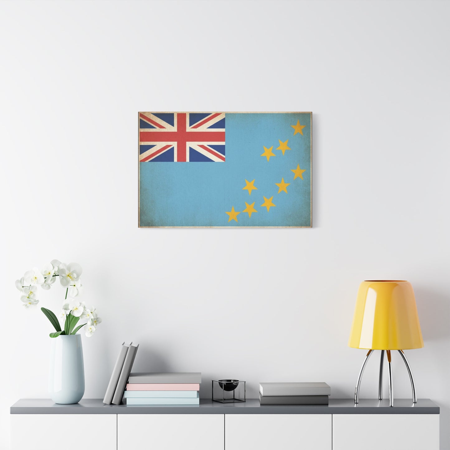 Tuvalu Flag Canvas Wall Art - Vintage National Flag Print, Blue Red Gold Patriotic Decor - Distressed Country Pride Style - Living Room Home Decoration - Living Room Wall Decor - Cozy Reading Nook Art