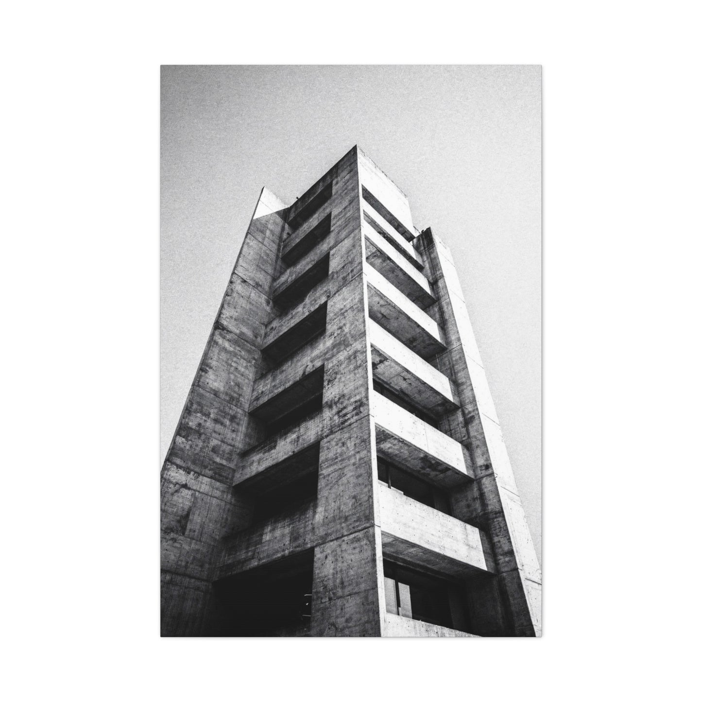 Black And White Brutalist Building Canvas Wall Art - Minimalist Architectural Art Print, Concrete Tower Wall Decor - Contemporary Modern Office Art, Living Room Decoration - Bedroom Home Decoration