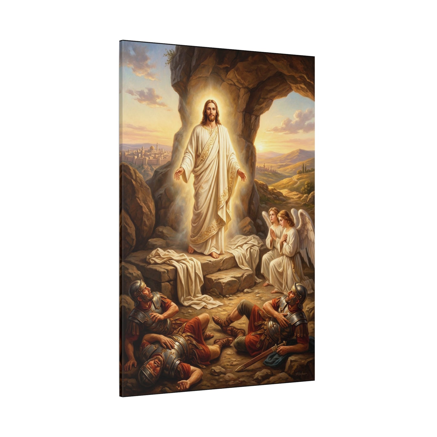 Jesus Christ Resurrection Canvas Wall Art - Empty Tomb, Angels, Roman Guards - Traditional Religious Print, Living Room Wall Decor, Bedroom Home Decoration - Bedroom Home Decoration - Ready to Hang