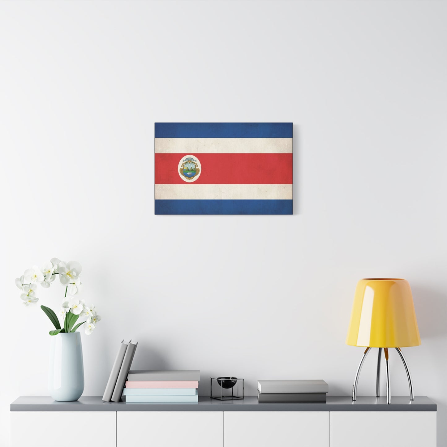 Costa Rica Flag Canvas Wall Art - Vintage National Banner With Coat Of Arms - Patriotic Red White Blue Print - Cultural Heritage Decor For Living Room, Office, Dorm Wall Display - Ready to Hang