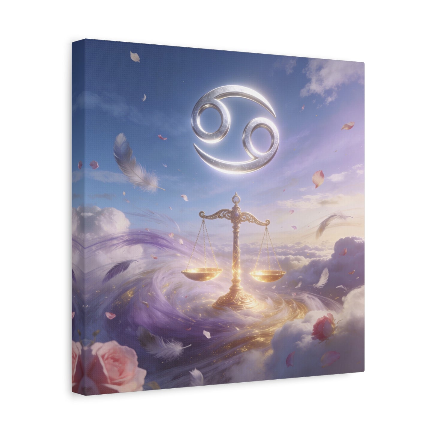 Cancer Zodiac Canvas Wall Art - Celestial Crab Symbol, Golden Libra Scales, Dreamy Sky - Matte Canvas Print, Contemporary Astrology Decor - Bedroom Wall Accent, Meditation Space - Ready to Hang