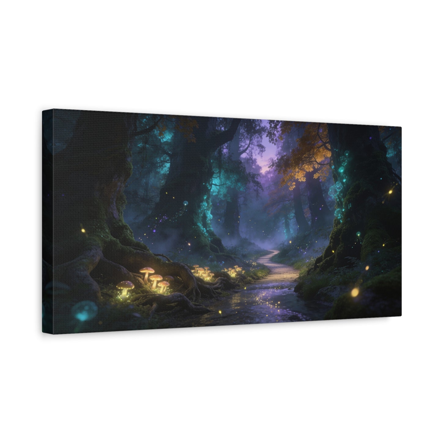 Enchanted Forest Canvas Wall Art - Glowing Mushrooms, Moonlit Woodland Path - Dreamy Fantasy Landscape - Matte Cotton Canvas Print - Living Room Wall Decor, Bedroom Home Decoration - Ready to Hang